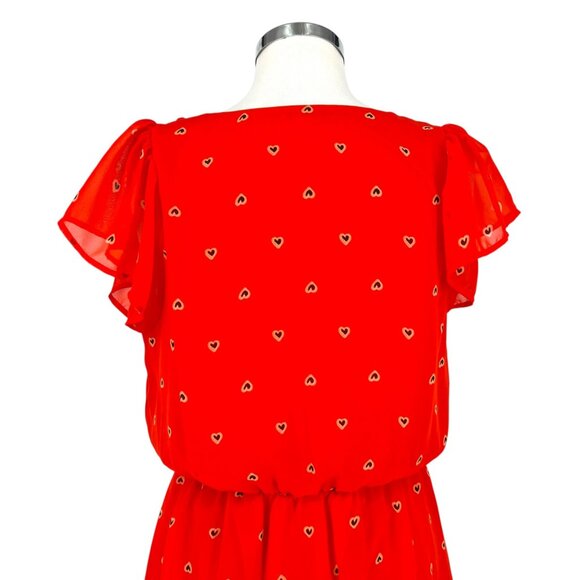 Maison Jules Heart Print Chiffon Short Flutter Sleeve Dress Size XL - Picture 6 of 11